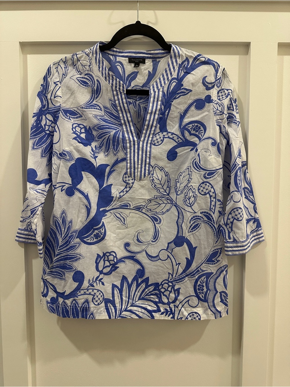 Talbots Petite Floral Tunic Blue White Size SP